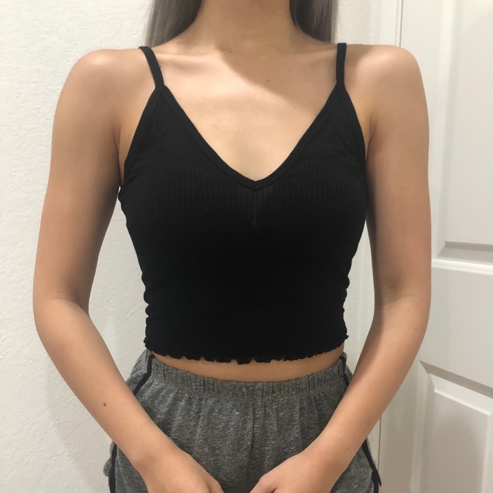 Black Cropped V-line Tank Top Brandy Melville DUPE